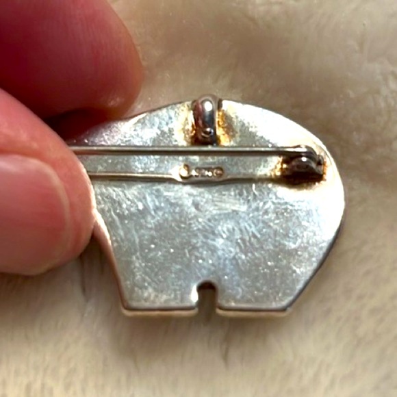 🐻 925 STAMP STERLING SILVER MOSAIC LAPIS STONE BEAR BROOCH PIN/NECKLACE PENDANT - Picture 3 of 7